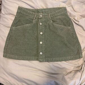 Free People Green Corduroy Button-Front Skirt